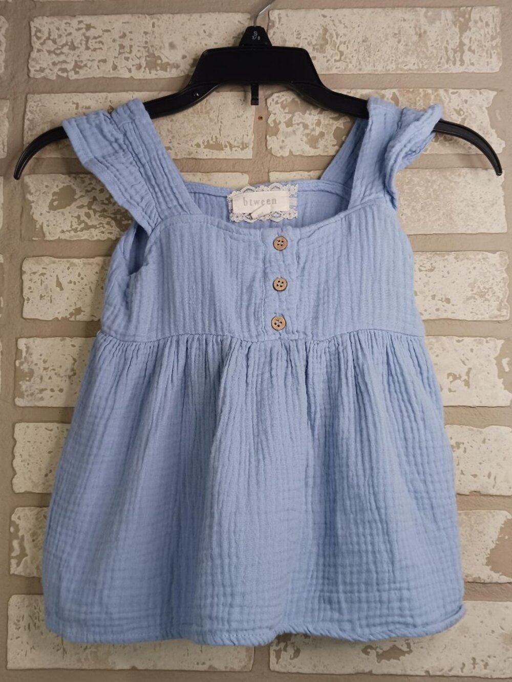 btween Girls 24M Blouse Blue Tank Top 1/4 Button Flowy 100% Cotton